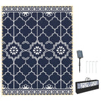 Reversible Outdoor Rug Carpet with LED Lights, 12' x 9' PP Straw Rug with Carry Bag and Ground Stakes