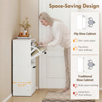 Shoe Cabinet 2 Flip Drawers Narrow Shoe Storage Unit Adjustable Dividers Entryway Hallway White