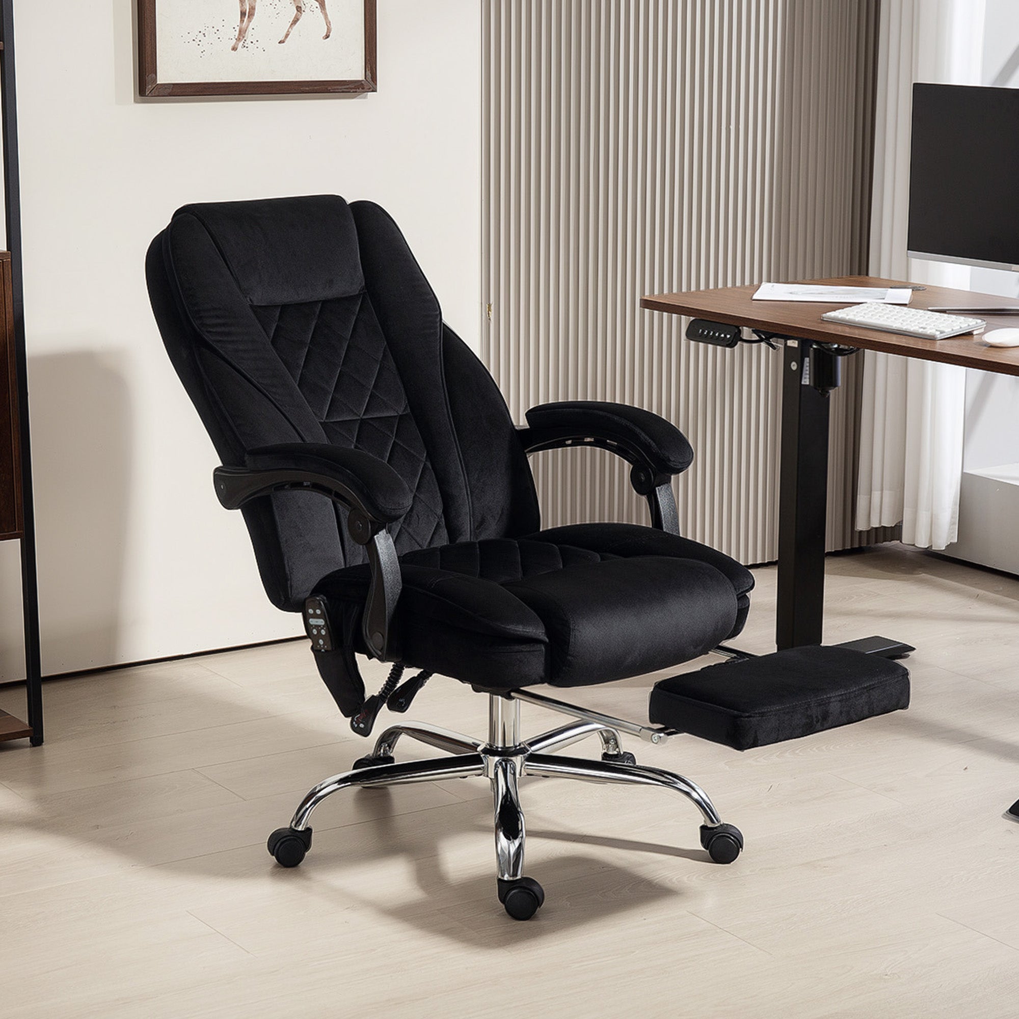 Massage Office Chair, Heated Reclining Computer Chair with Adjustable Height and Footrest, Black