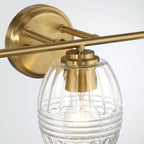 Luxurious Three-Light Vanity Wall Lamp with Clear Glass, Satin Brass Finish, Perfect for Bathroom Decor, 7.5" L x 22" W x 8.5" H, Clear+Gold