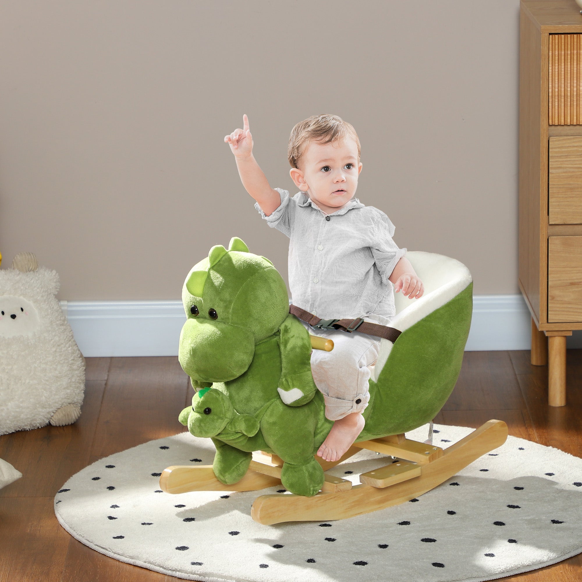 Rocking Horse, Ride on Dinosaur w/ Seat Belt, 32 Songs & Hand Puppet for 18-36 Months, Green