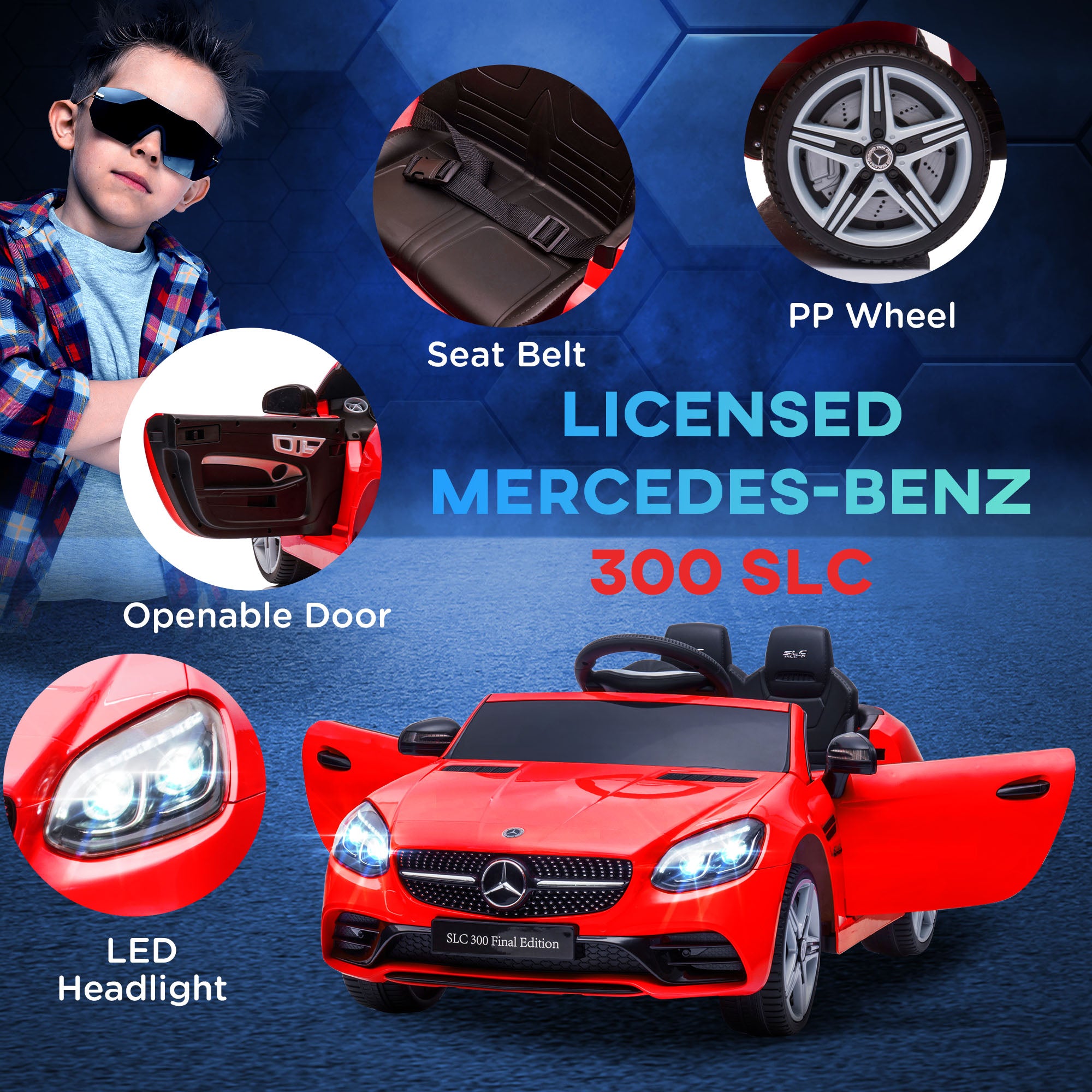 SLC 300 Licensed Kids Electric Car with Remote Control, 12V Battery Powered Kids Ride on Car with Music, Lights, Suspension for 3-6 Years Old, Red