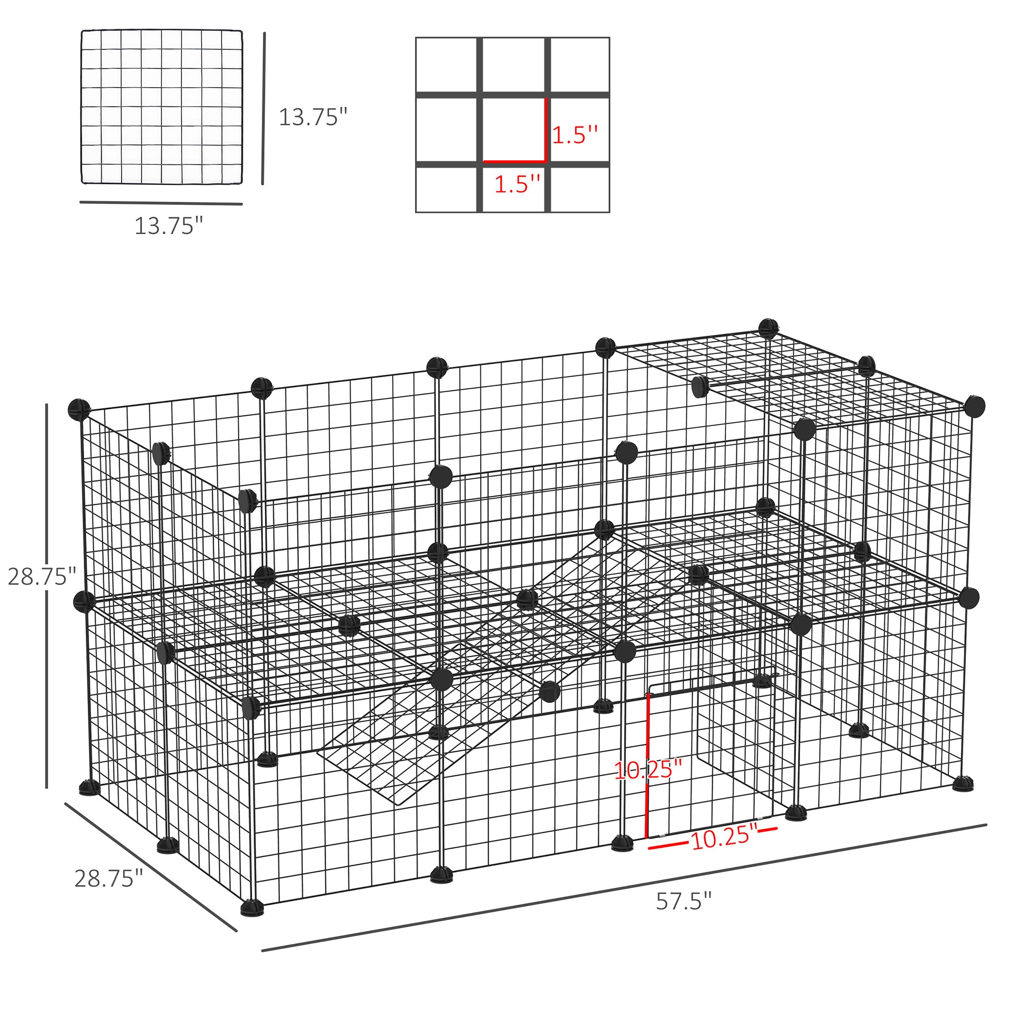 36 Panels Small Animal Playpen with Door, DIY C & C Cage for Guinea Pigs with Ramp, Portable Metal Wire Yard for Rabbit, Hedgehogs, 14 x 14 in