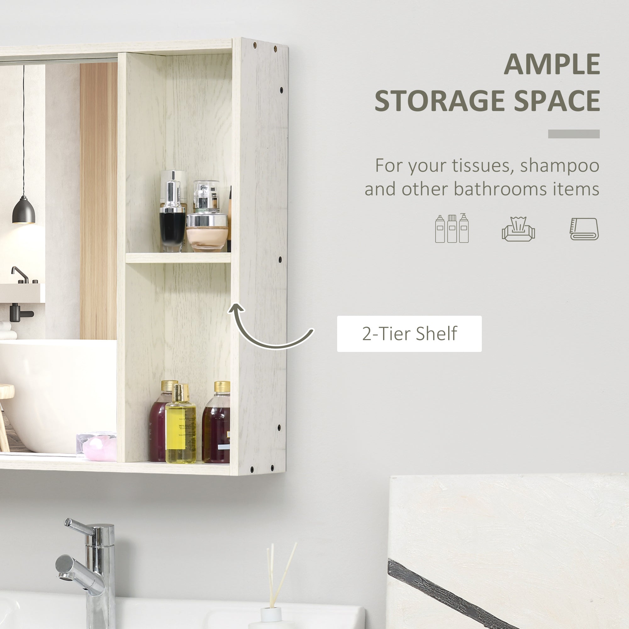 24.75" x 25.5" Bathroom Medicine Cabinet with Mirror, Storage Shelf, Over Toilet Bathroom Cabinet Wall Mounted for Living Room and Laundry Room, White