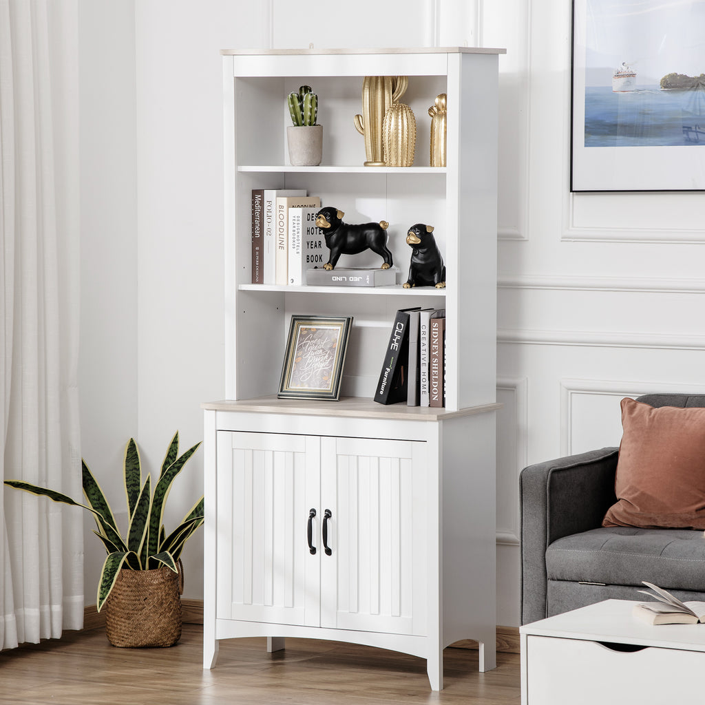 70" Kitchen Hutch, Freestanding Storage Pantry Cabinet with 3-Tier Shelving, Sideboard with Adjustable Shelves and Open Countertop, White