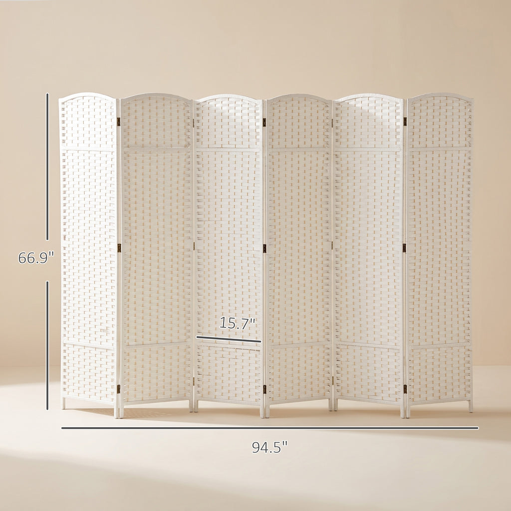 Folding Room Divider Screen 6 Panel 5.6 ' Tall Privacy Screen Freestanding Room Partition for Home Office, White