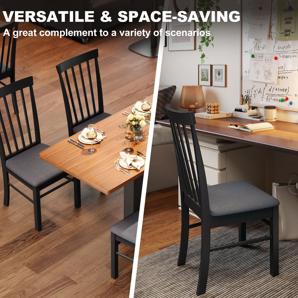 Wooden Dining Chairs Set of 4, Farmhouse Upholstered Kitchen Chairs with Rubber Wood Frame, Black and Gray