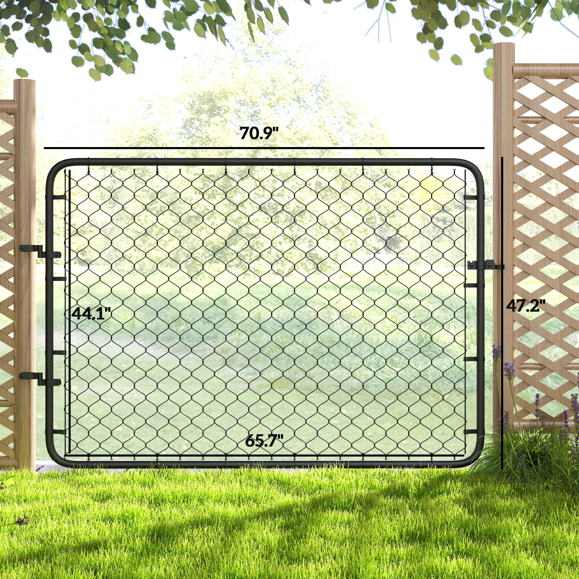 Garden Gate Chain Link Fence Gate, Galvanized Steel Garden Door for Yard Entrance Way, 47.2 x 70.9 in., Black
