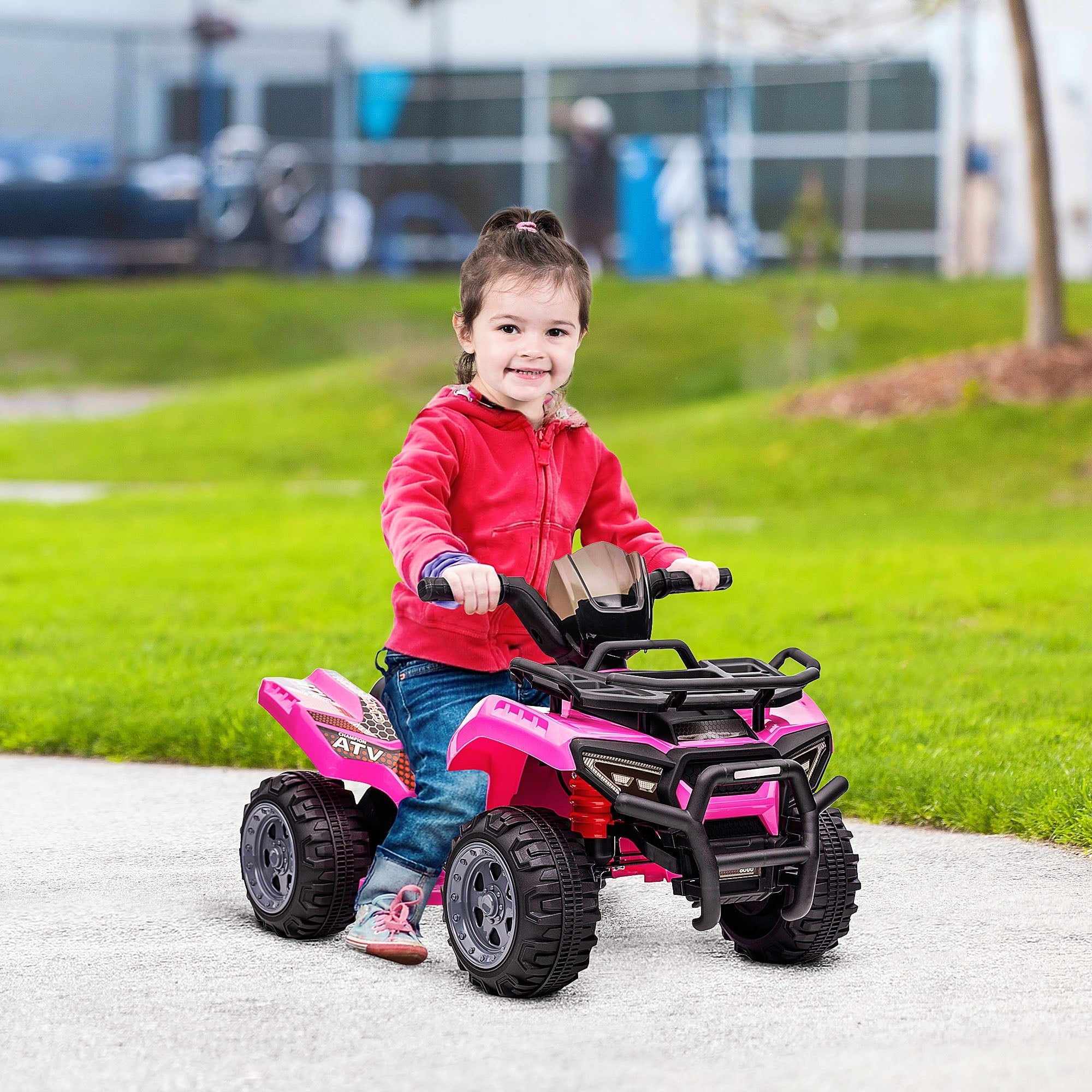 Kids Four Wheeler Ride on Car, Motorized Quad, 6V Battery Powered Electric Quad with Songs for 18-36 Months, Pink