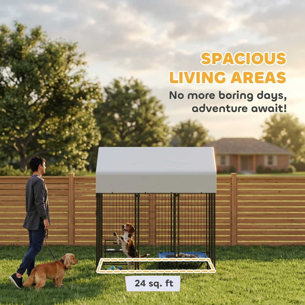 Outdoor Dog Kennel with Roof, 6' x 4' x 6' Heavy Duty Welded Wire Dog Playpen Enclosure with Escape-proof Lock