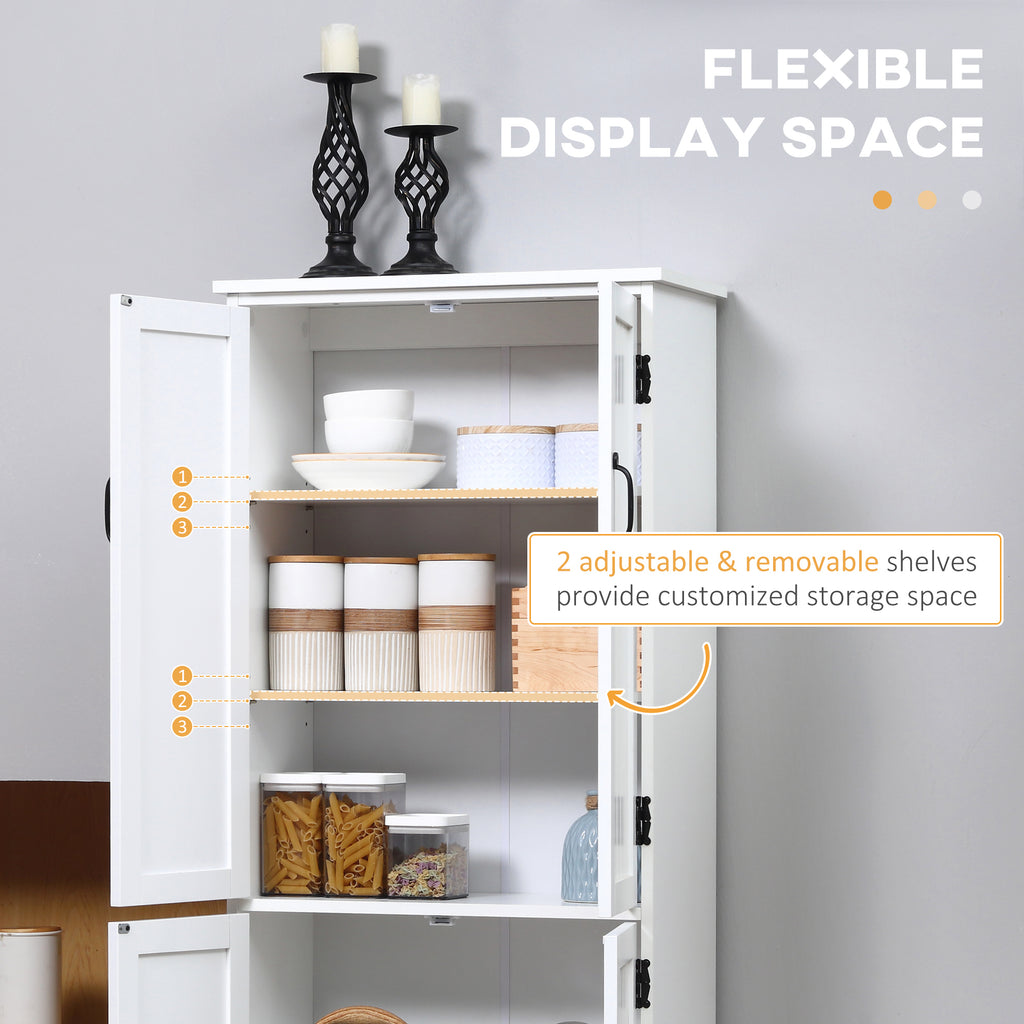 Accent Floor Storage Cabinet Kitchen Pantry with Adjustable Shelves and 2 Lower Doors, White