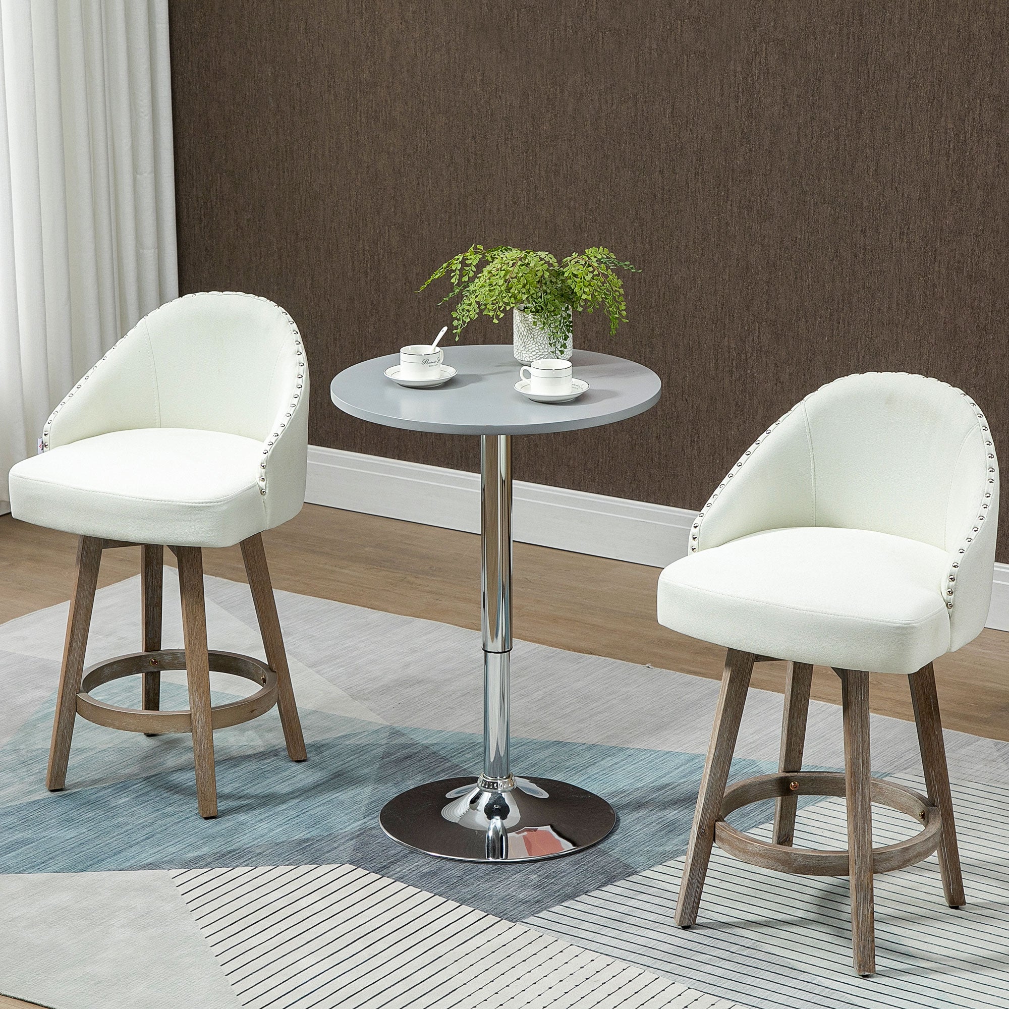 Bar Stools Set of 2 Fabric Kitchen Counter Stools, White