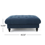 Tufted Ottoman with Upholstered Polyester Blend, Button Tufting, Turned Feet, 40.5" x 40.5" x 16.9", Navy Blue