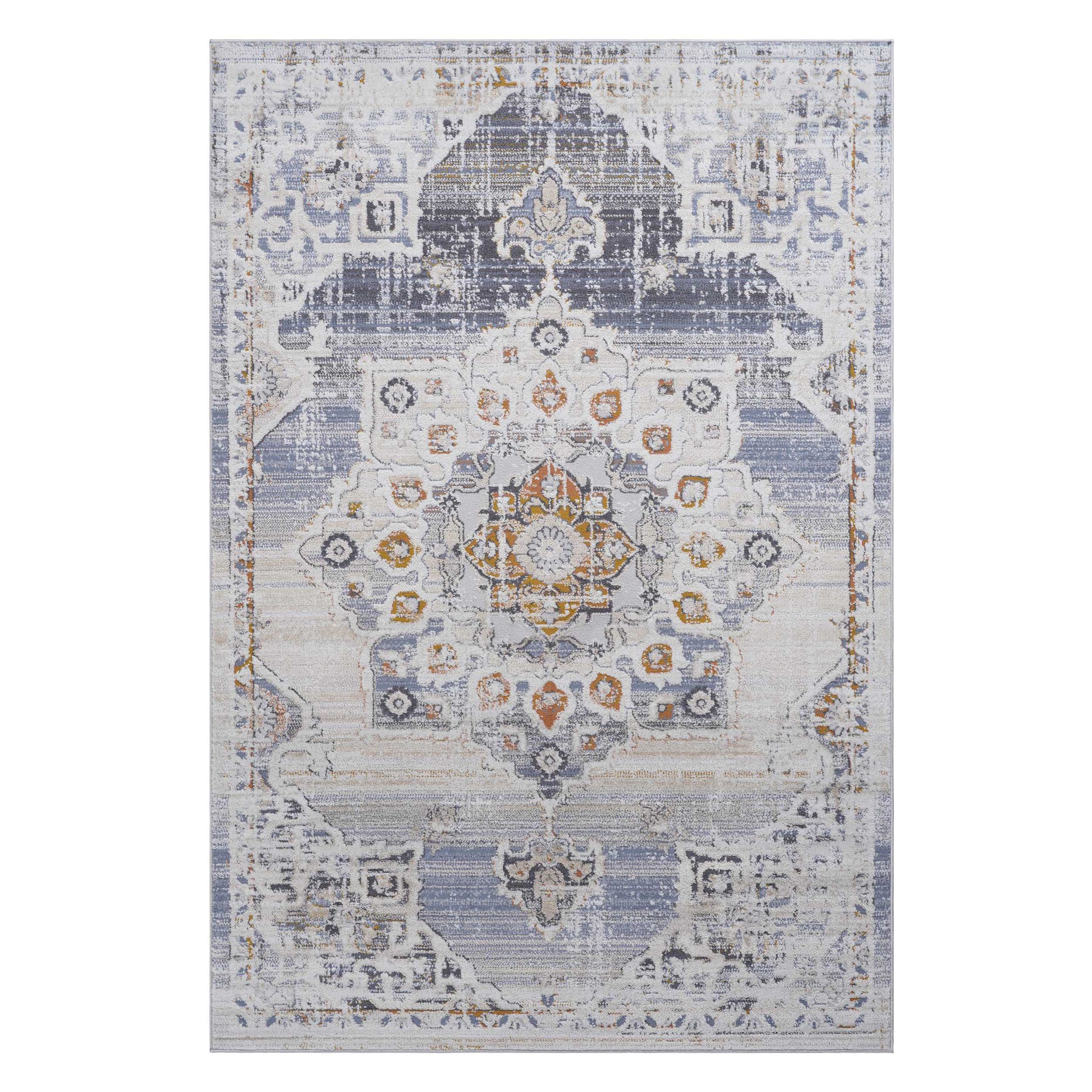 5x7 Stain-Resistant Area Rug with Cotton Backing, Medium Pile Height, Kid and Pet-Friendly Carpet, 90" L x 63" W x 0.3" H, Cream
