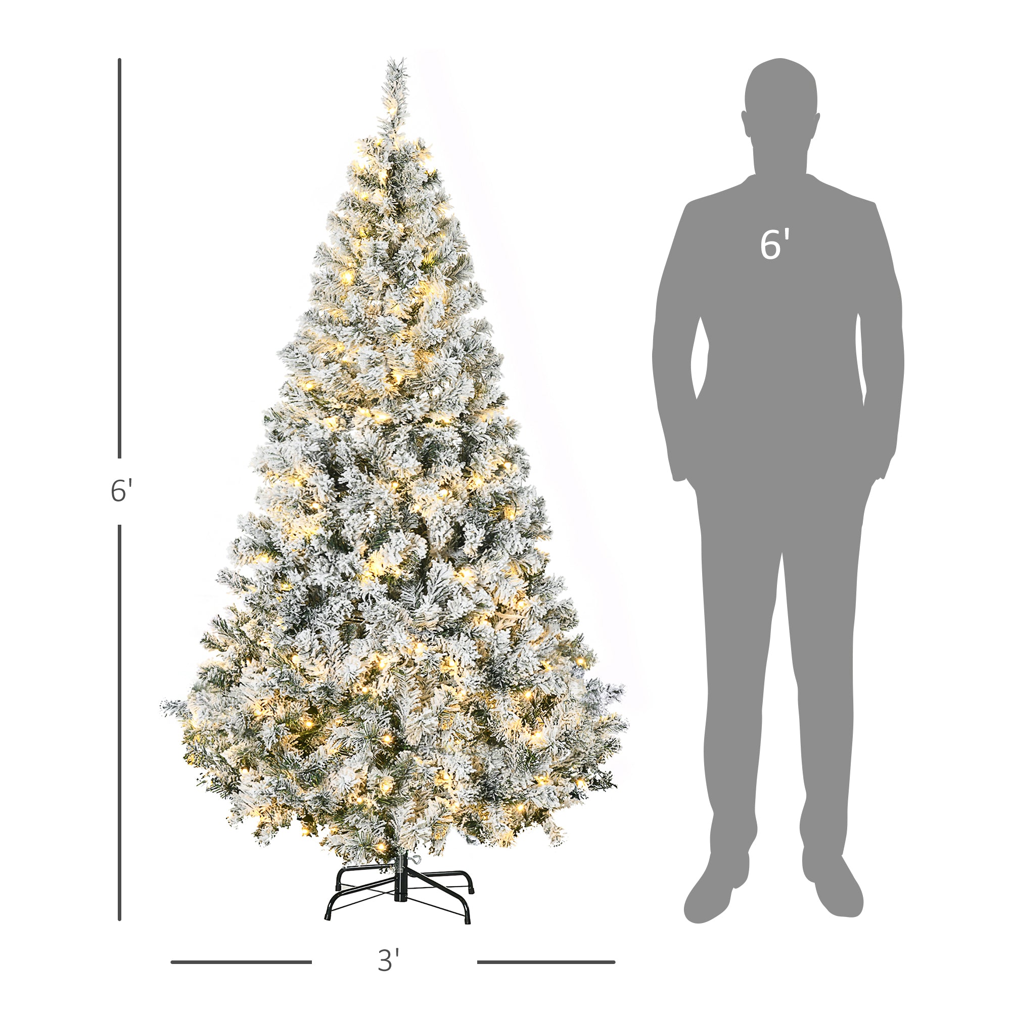 6' Prelit Artificial Flocked Christmas Trees, with Snow Frosted Branches, Warm White LED Lights, Auto Open