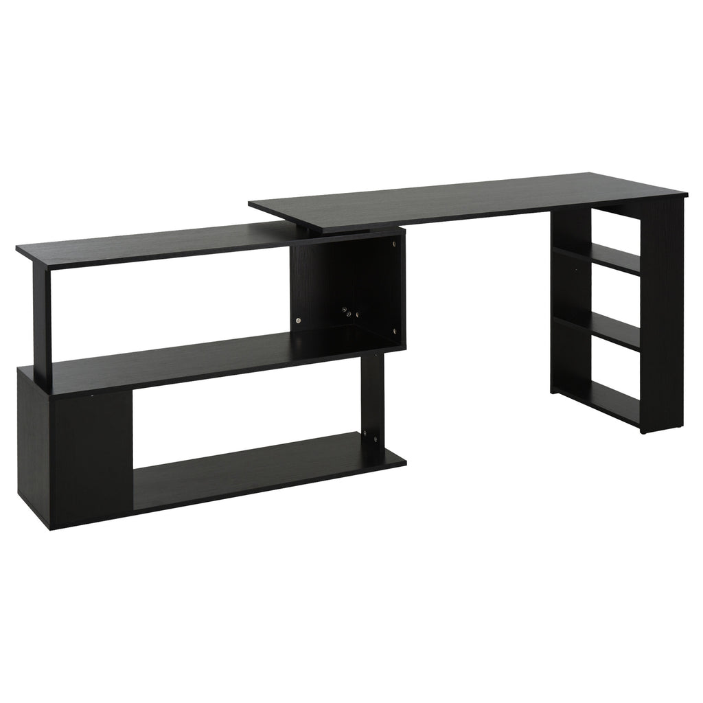 L Shaped Desk, Corner Computer Desk, 360 Degree Rotating Home Office Desk with Storage Shelves, Writing Table Workstation, Black
