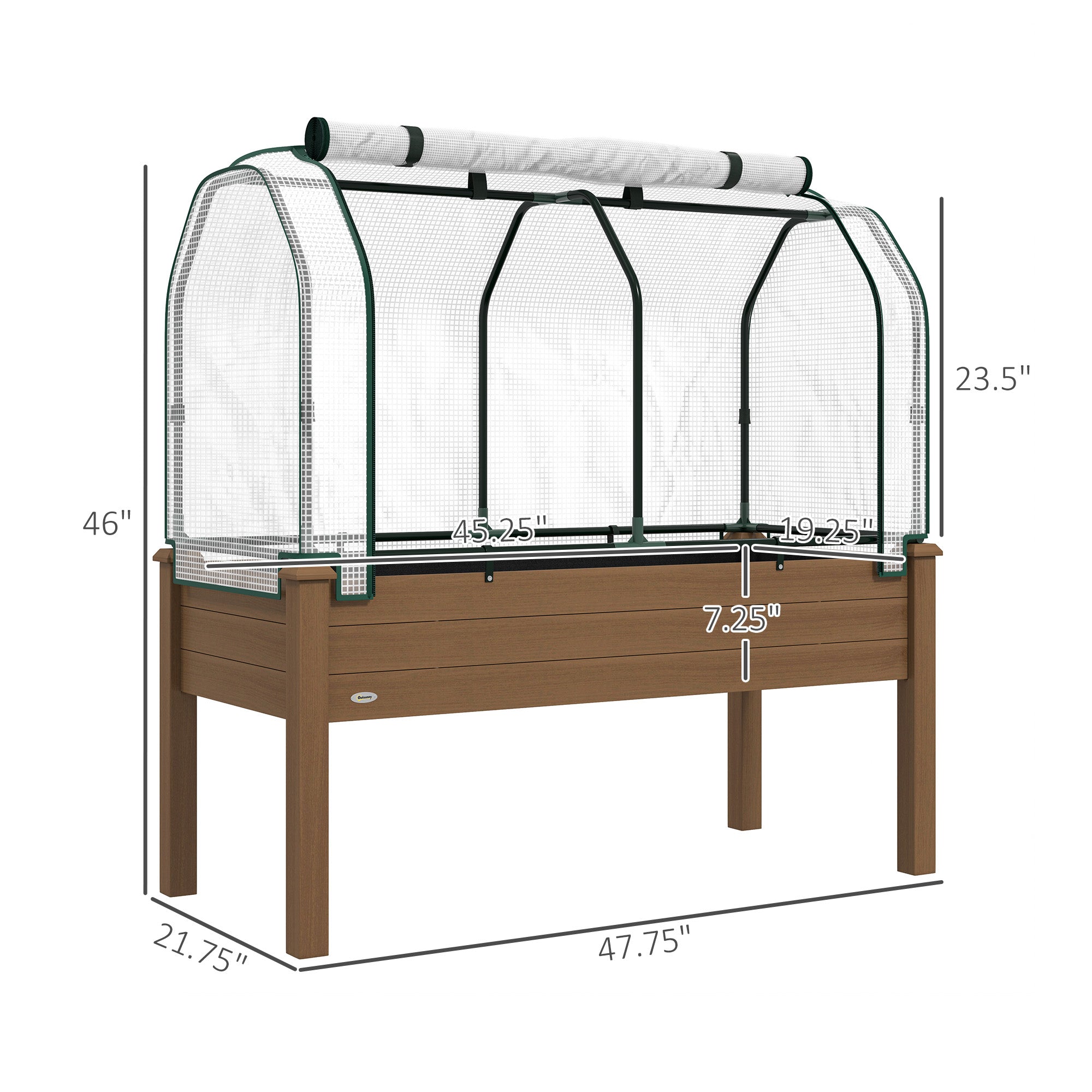 Raised Garden Bed with PE Greenhouse Cover Outdoor Planter Box for Herbs and Vegetables, 48 x 22 x 46 inch, Brown