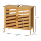 Freestanding Bathroom Sink Cabinet, Bamboo Under Sink Cabinet Cupboard Organizer with 2 Slatted Doors, Natural