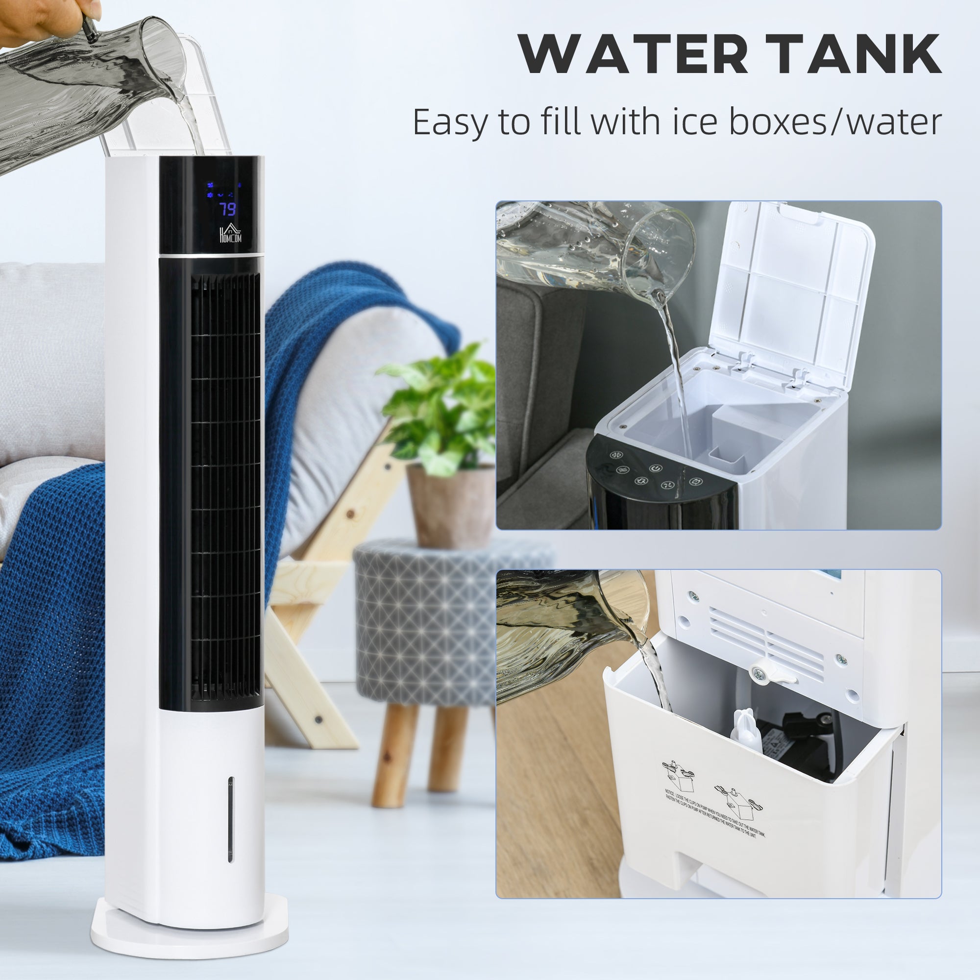 42" 3-In-1 Air Cooler, 52° Oscillating Portable Swamp Cooler with Humidifier, 3 Modes, 3 Speeds, 12H Time, White