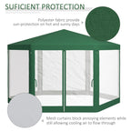 13' x 11' Outdoor Party Tent, Hexagon Sun Shade Shelter Canopy w/ Protective Mesh Sidewalls, Ropes & Stakes, Green