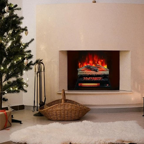 23" Remote Control 3D Electric Fireplace Insert with Infrared Heater, Adjustable Flame Brightness, and Timer Function, Antique Black
