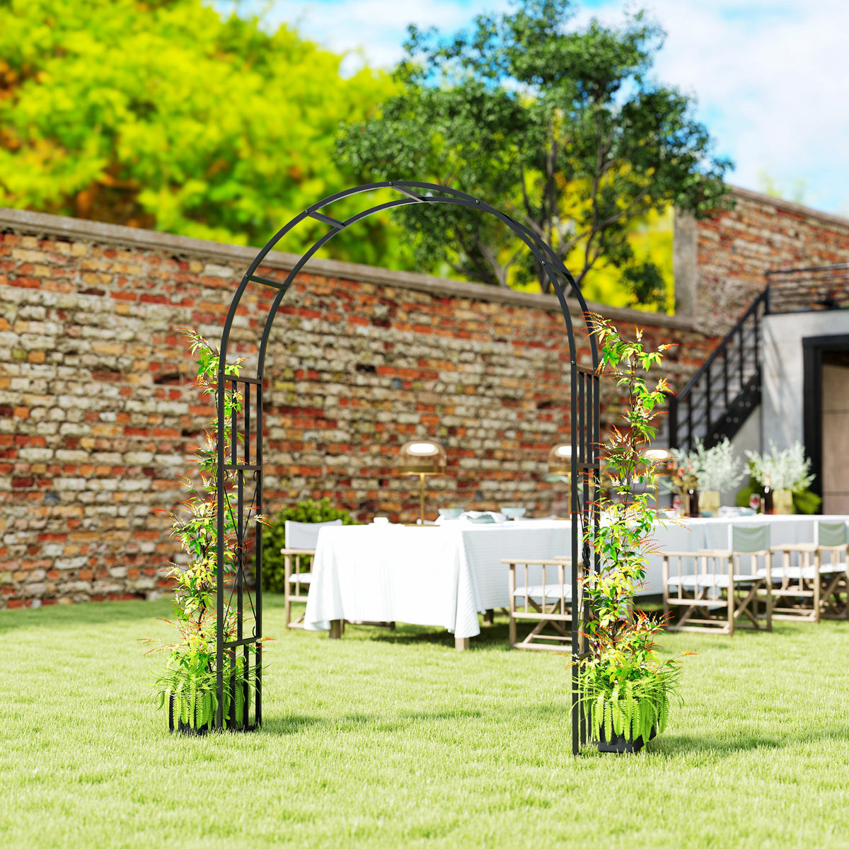 7.3ft Steel Garden Arch Trellis, Garden Arbor Trellis for Climbing Plants Roses Wisteria Vines, Flower Arch Wedding Arch Stand for Outdoor, Garden, Lawn, Backyard, Black