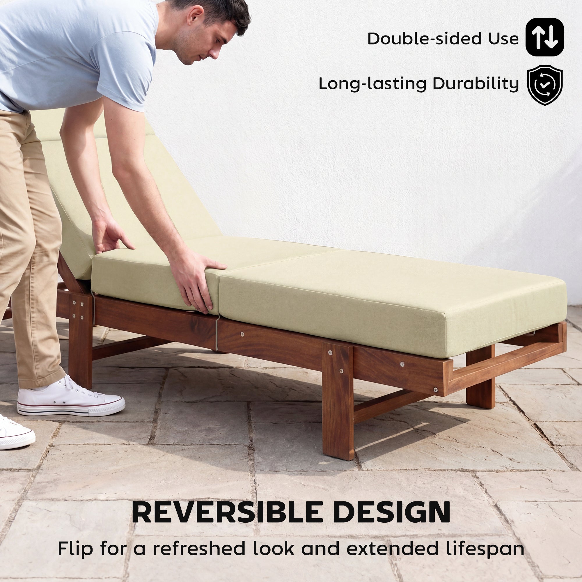 Chaise Lounge Cushion, 4" Thick Outdoor Lounge Chair Cushions with Ties for Patio, 26" x 80", Cream White