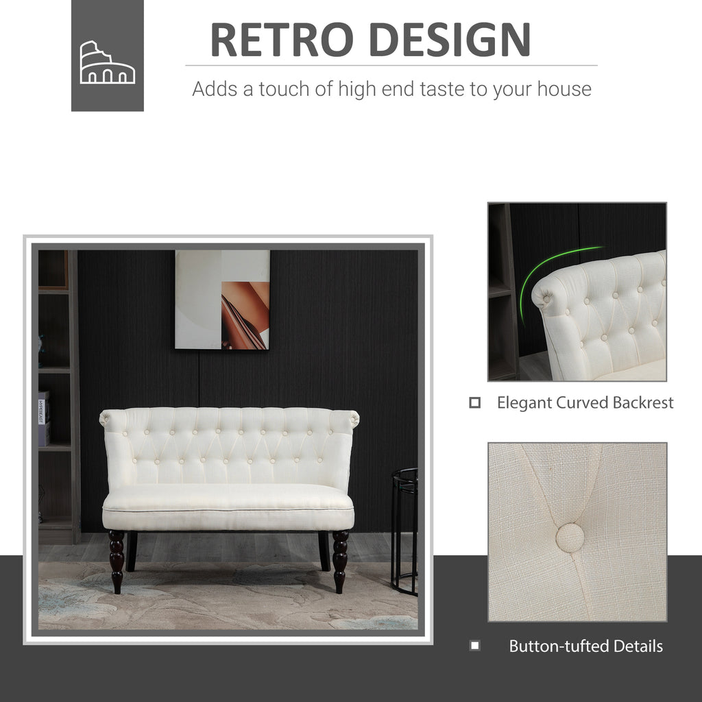 Upholstered Armless Fabric Loveseat with Button Tufted Design for Living Room with Wood Legs, Cream White