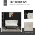 Upholstered Armless Fabric Loveseat with Button Tufted Design for Living Room with Wood Legs, Cream White
