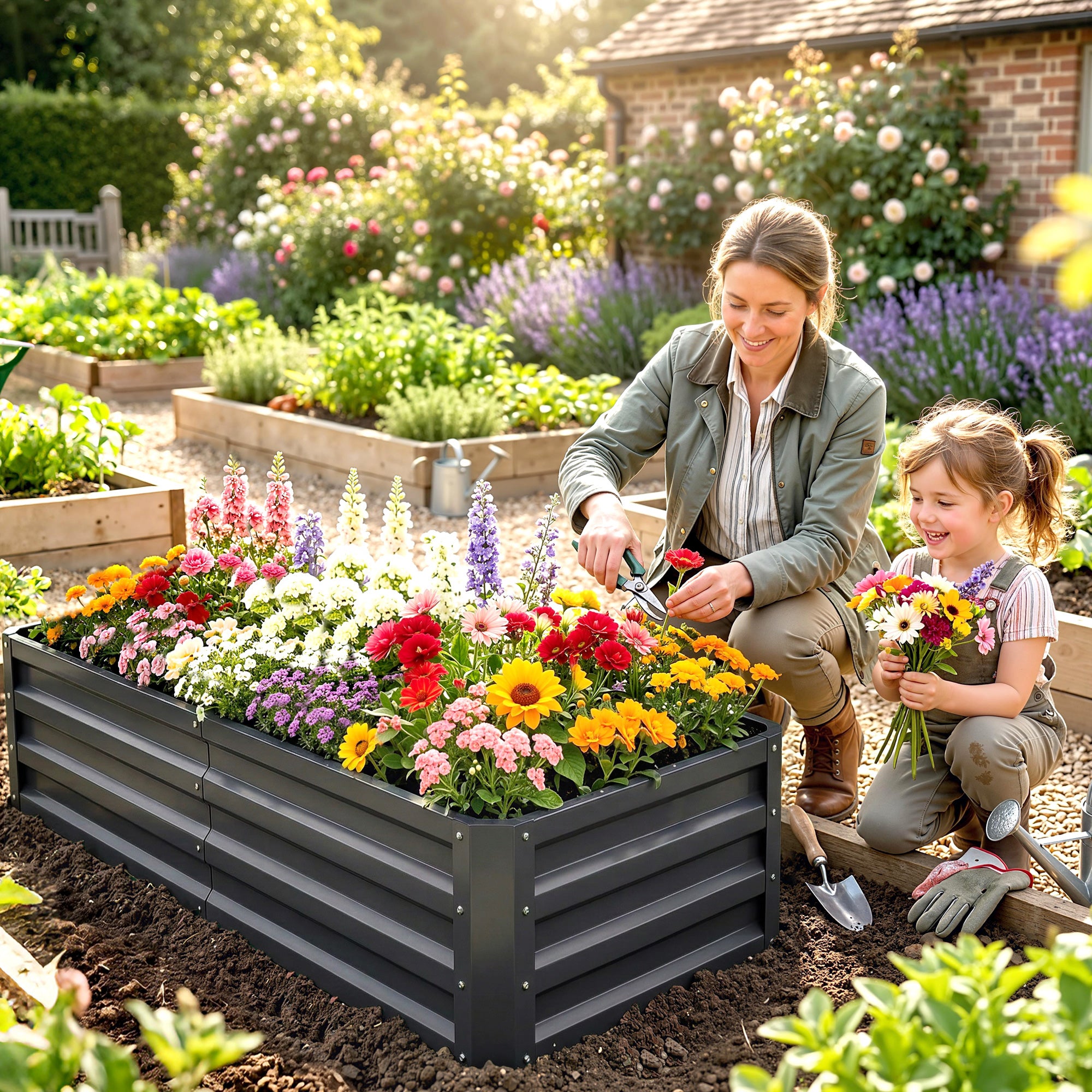 Galvanized Raised Garden Bed, 4' x 2' x 1' Metal Planter Box, for Growing Vegetables, Flowers, Herbs, Succulents, Gray