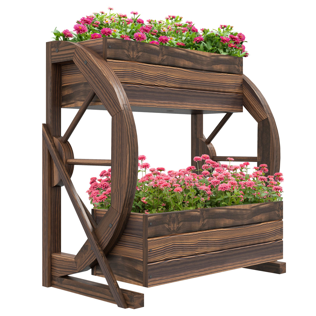 Wooden Wagon Planter Box, 2-Tier Raised Garden Bed, for Vegetables Flowers Herbs, 22" x 13" x 22"