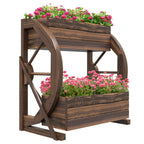 Wooden Wagon Planter Box, 2-Tier Raised Garden Bed, for Vegetables Flowers Herbs, 22" x 13" x 22"