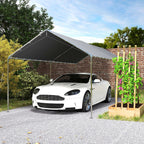9.6' x 19.5' Carport Heavy Duty Galvanized Car Canopy w/ Included Anchor Kit, 3 Reinforced Steel Cables, Gray