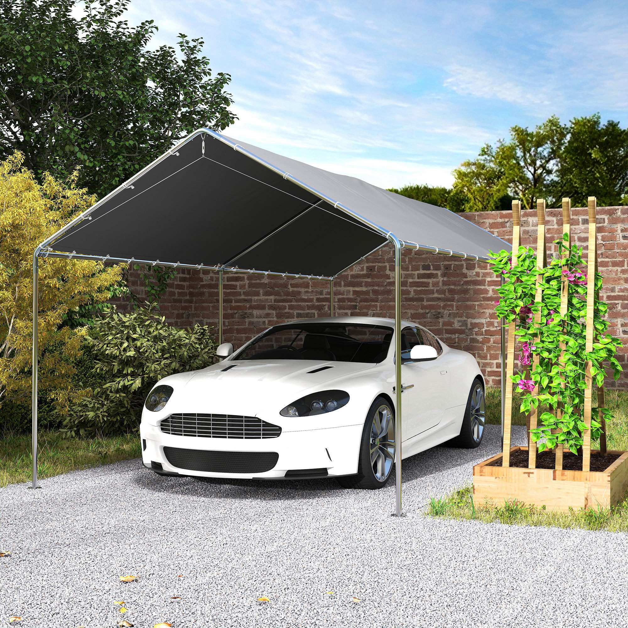 9.6' x 19.5' Carport Heavy Duty Galvanized Car Canopy w/ Included Anchor Kit, 3 Reinforced Steel Cables, Gray