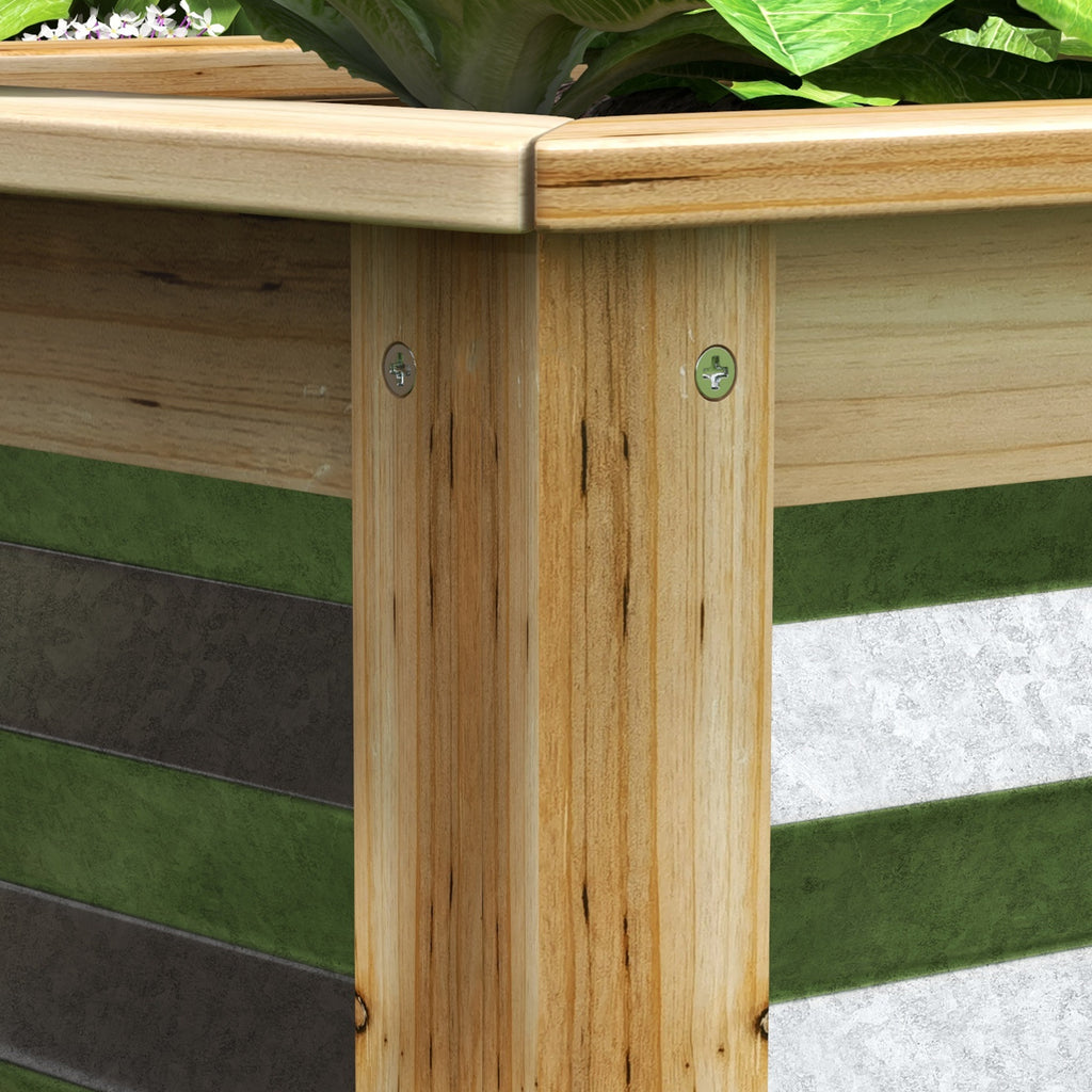 Raised Garden Beds Set of 2, Metal and Wood Combined Planter Box, for Growing Flowers, Herbs and Vegetables