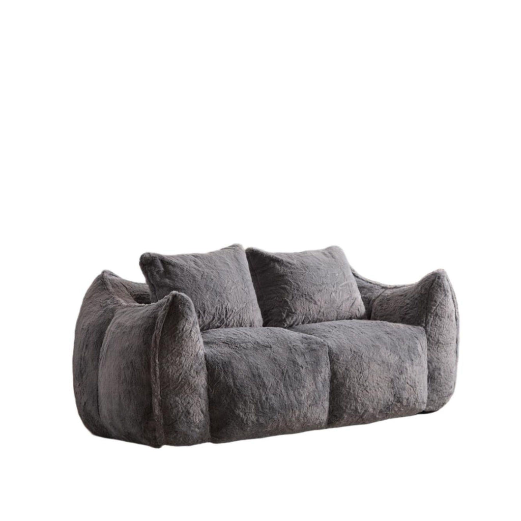 Bean Bag Sofa with High-Density Foam and Faux Fur Fabric, Compressed Sofa Oversized Fluffy Loveseat for Adults, 75" L x 42.5" W x 28.5" H, Grey