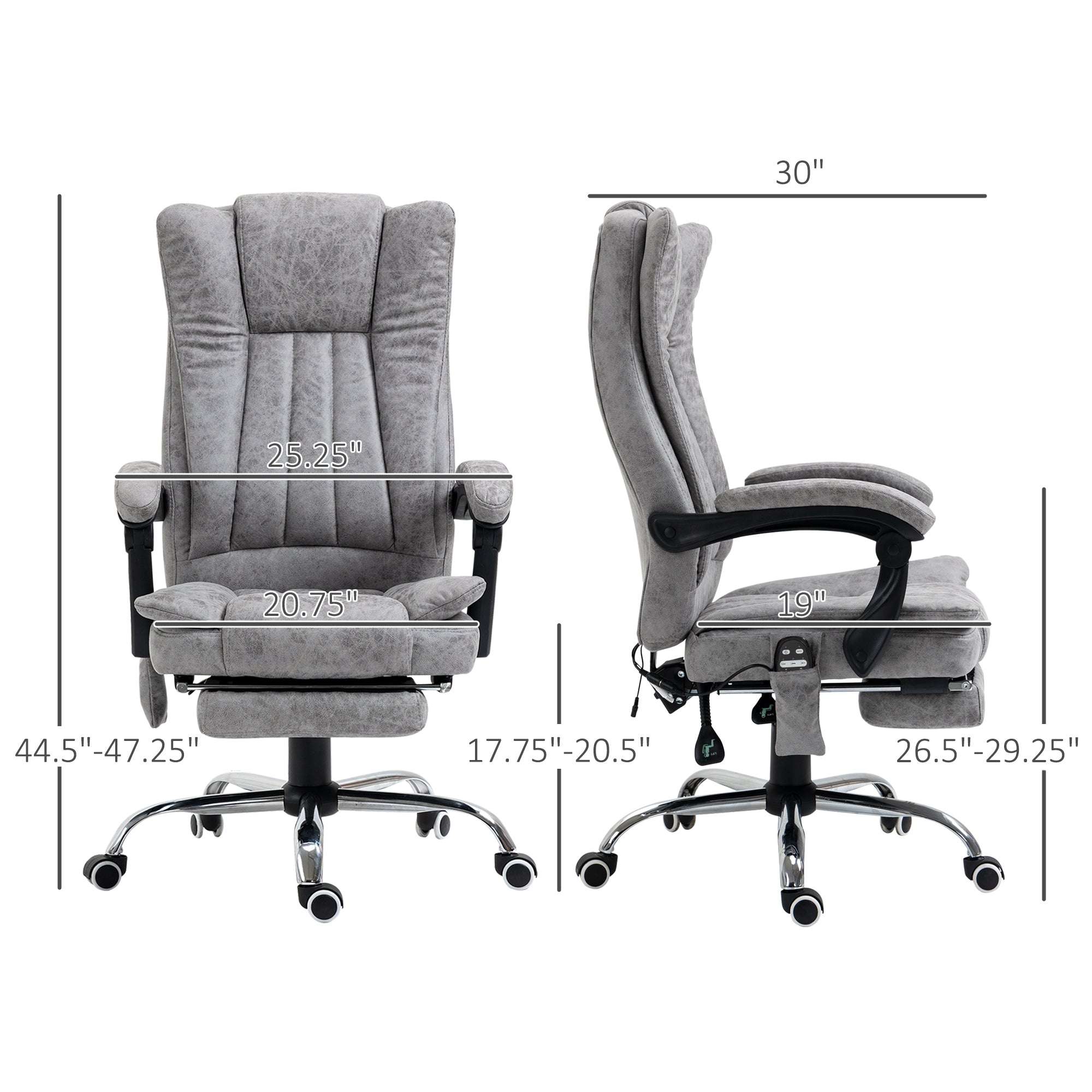 Massage Office Chair with 6 Points and Heat, Reclining Computer Chair with Adjustable Height and Footrest, Gray