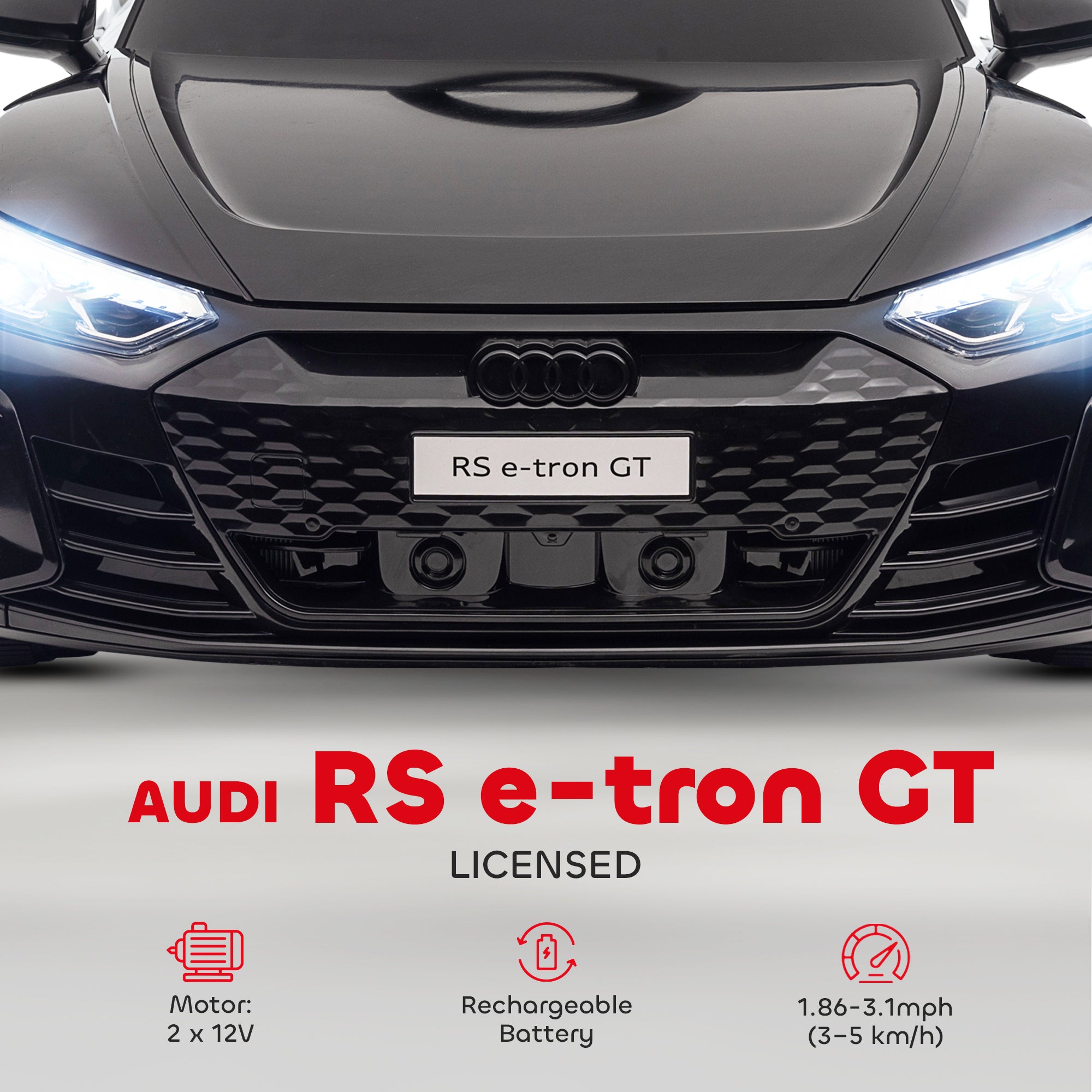 Licensed RS e-tron GT 12V Ride On Car Truck for Kids, Electric Car Ride On Vehicle w/Parent Remote Control, Music, Lights, for Toddlers, Black