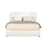 Liv Queen Size 2-Drawer Storage Bed Frame with Curved Tufted Headboard, Patented Boucle Upholstered Platform Bed, Wooden Slat Support, No Box Spring Needed, Ivory
