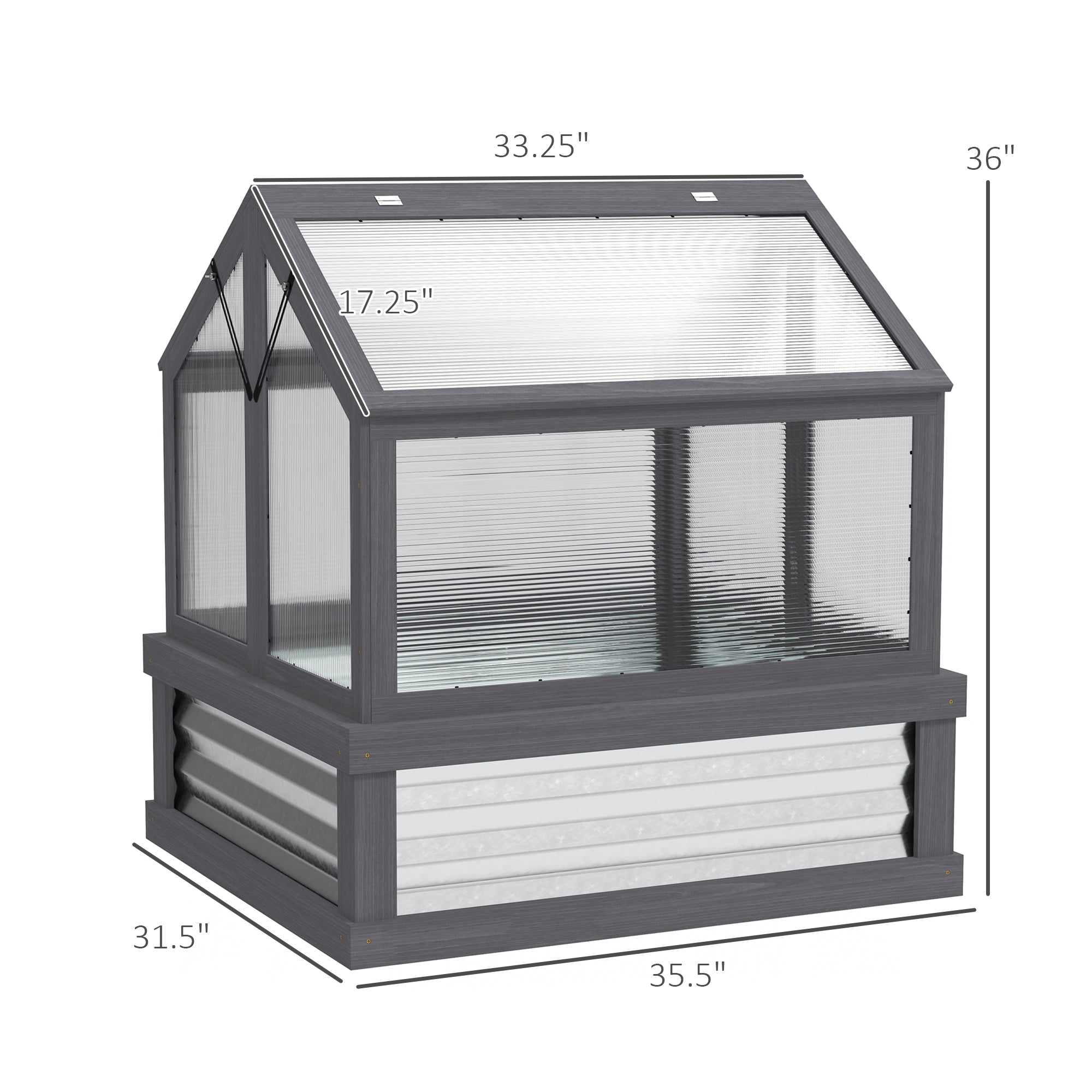 Raised Garden Flower Bed Kit with Greenhouse, Wooden Cold Frame Planter, 35.5" x 31.5" x 36", Gray