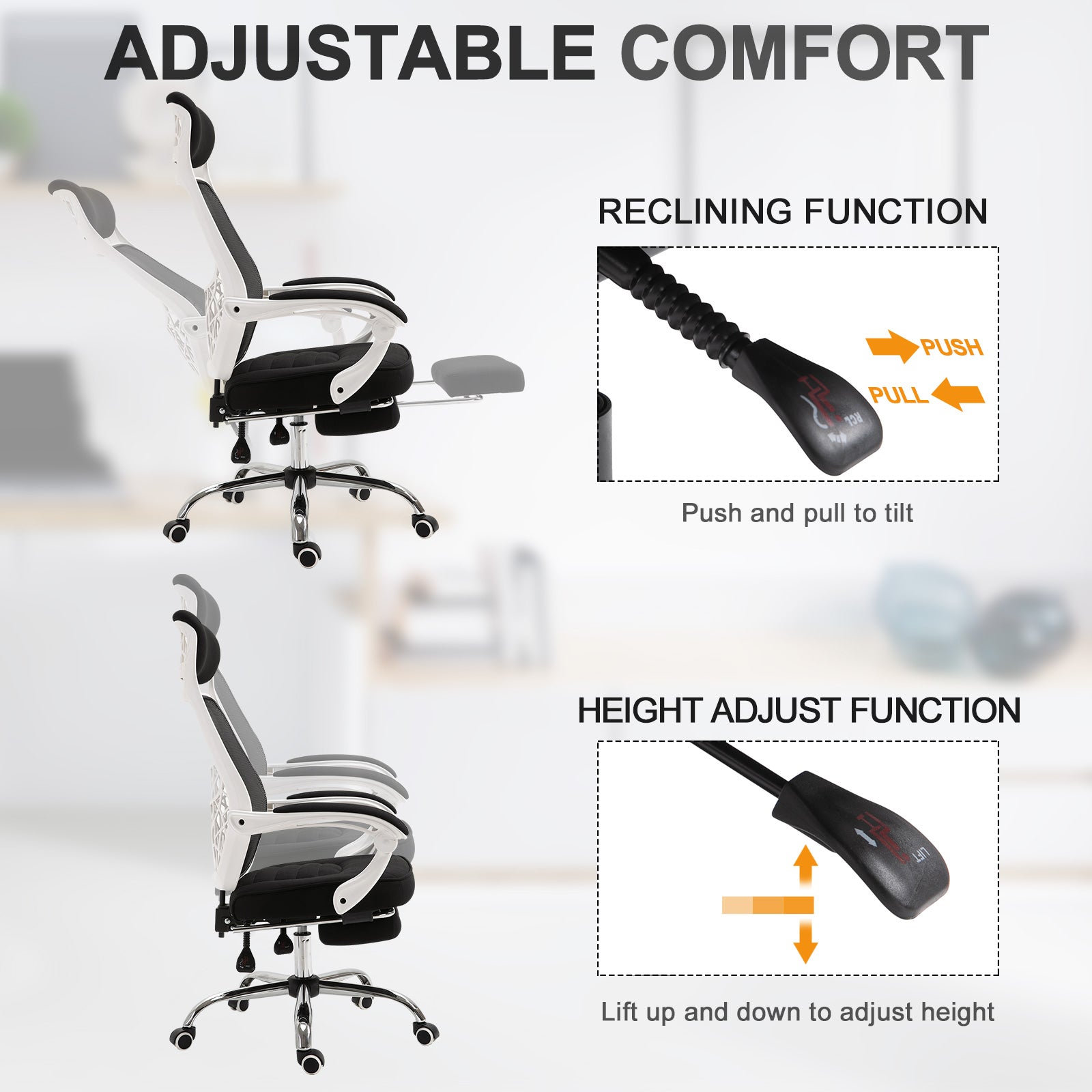 Ergonomic High Back Mesh Office Chair Swivel Reclining Computer Desk Chair with Retractable Footrest, Headrest, Padded Armrest
