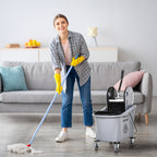 9.5 Gallon (38 Quart) Mop Bucket with Wringer Cleaning Cart, 4 Moving Wheels, Mop-Handle Holder & 2 Separate Buckets, Gray
