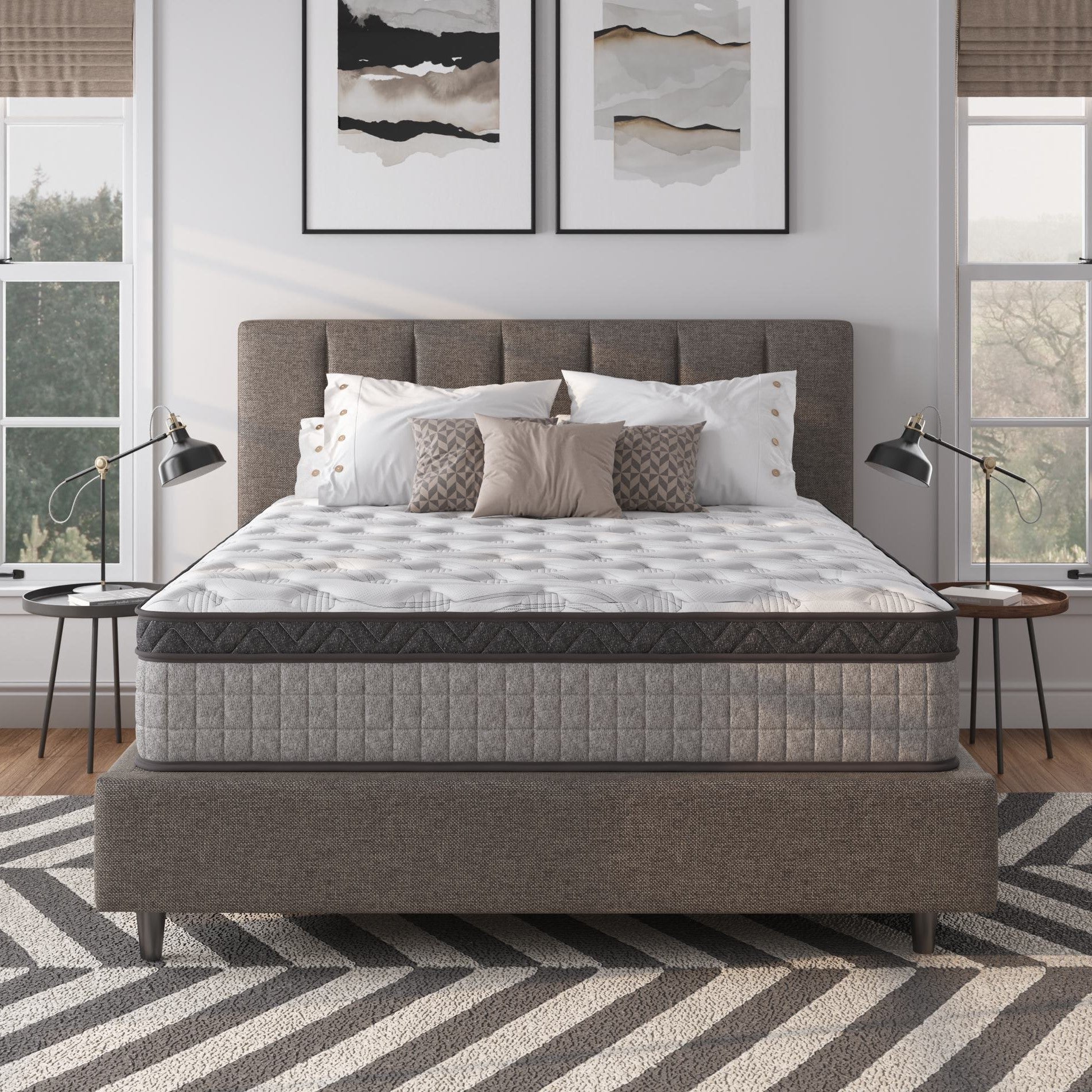 10" Twin Diamond Innerspring Hybrid Mattress with Cooling Gel Memory Foam, Pressure Relief, Motion Isolation, 75" L x 38" W x 10" H, Gray