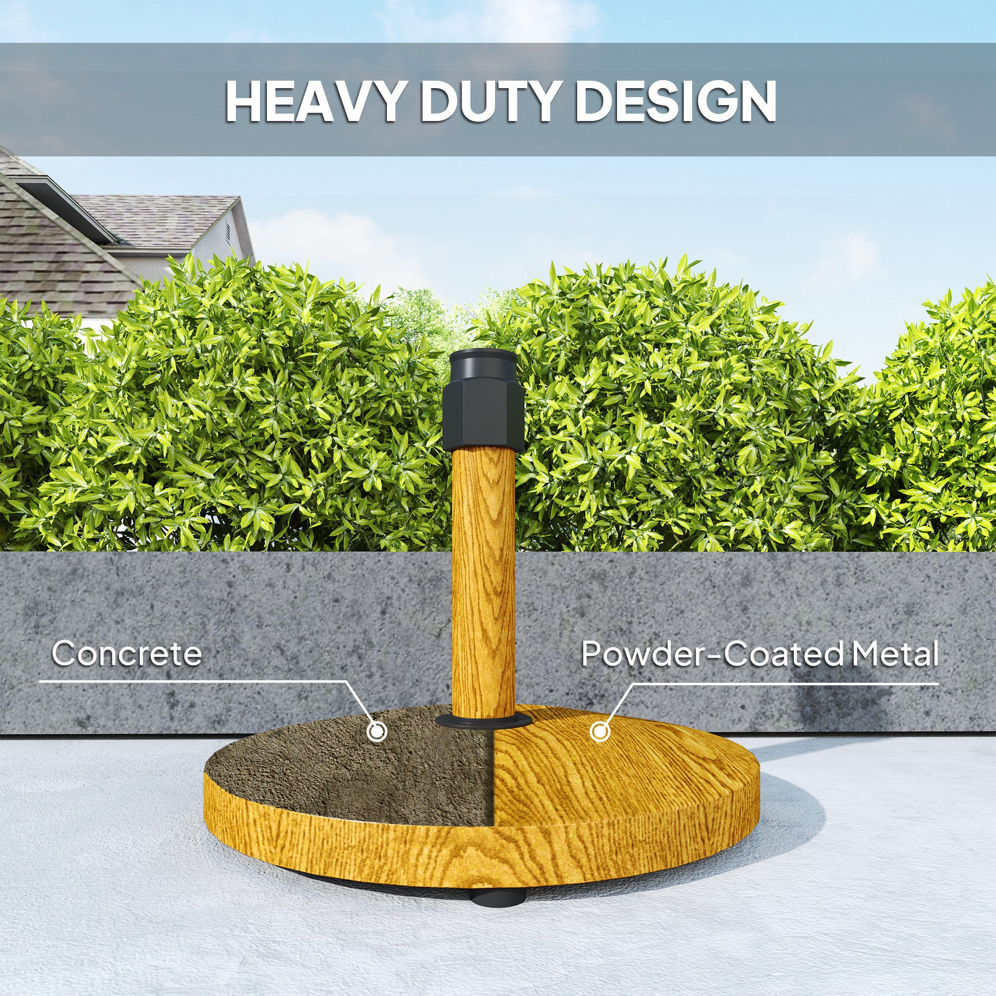 Patio Umbrella Base Holder, Outdoor Umbrella Base with Adjustable Pads, Heavy Duty Patio Umbrella Stand Base for Garden, Poolside, Nature Wood