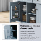 Kitchen Cart with Wood Drop-Leaf Countertop, Internal Storage Racks, Utility Island with Cabinets and Drawers, 53" L x 29.5" W x 37" H, Blue