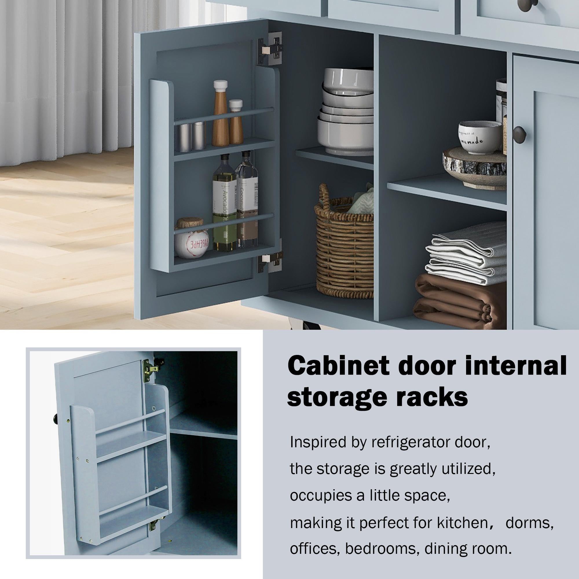 Kitchen Cart with Wood Drop-Leaf Countertop, Internal Storage Racks, Utility Island with Cabinets and Drawers, 53" L x 29.5" W x 37" H, Blue