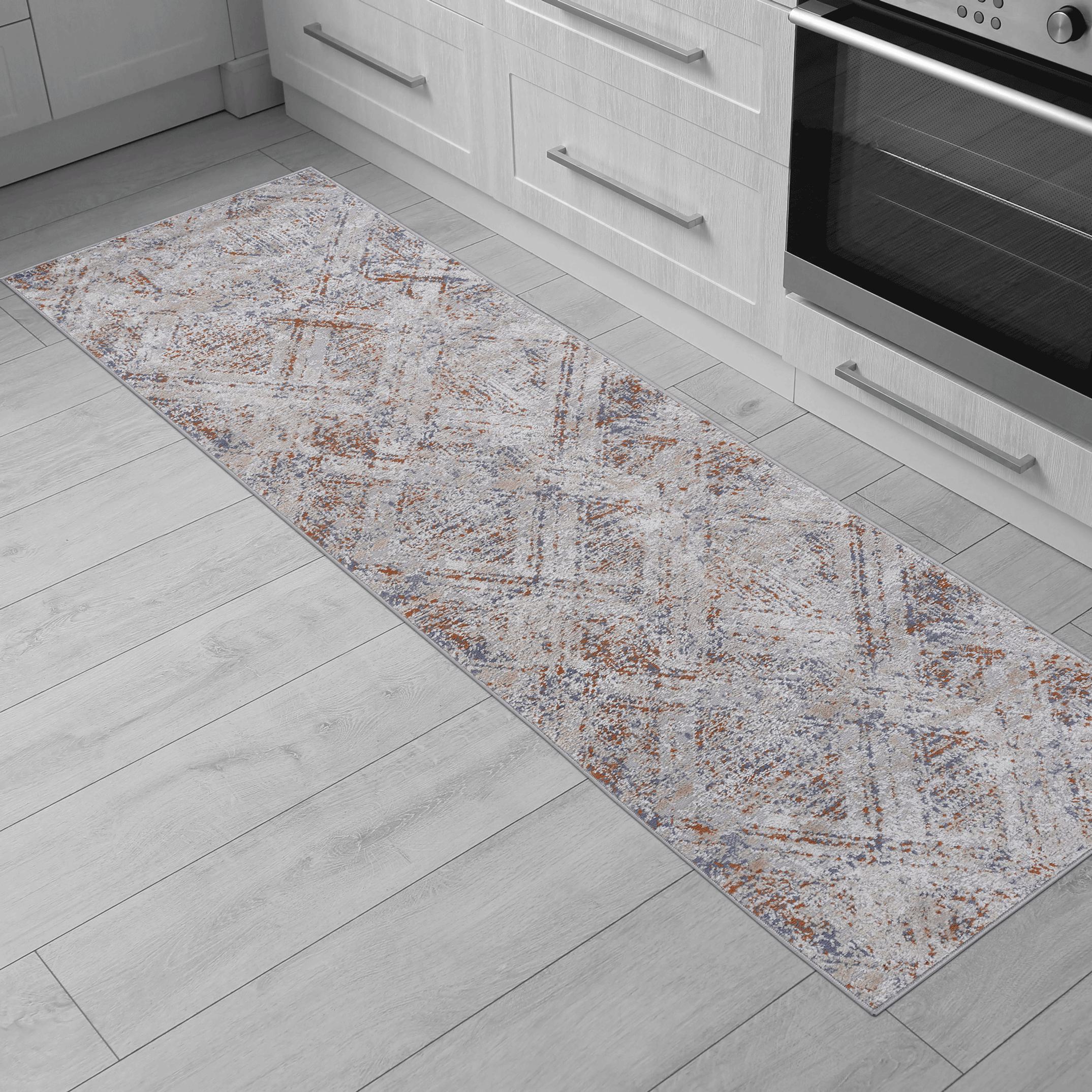 Naar 2x8 Geometric Stain-Resistant Area Rug with Non-Shedding Design and Cotton Backing, Kid and Pet-Friendly Carpet, 96" L x 26" W x 0.3" H, Beige