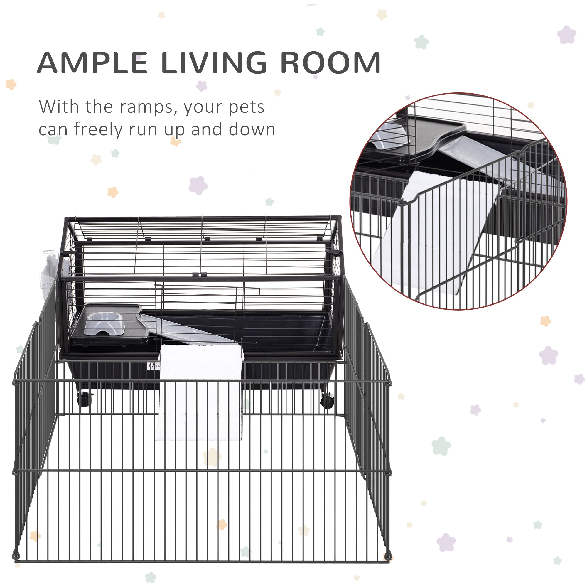 Rolling Metal Rabbit, Guinea Pig, or Small Animal Hutch Cage with Main House and Run