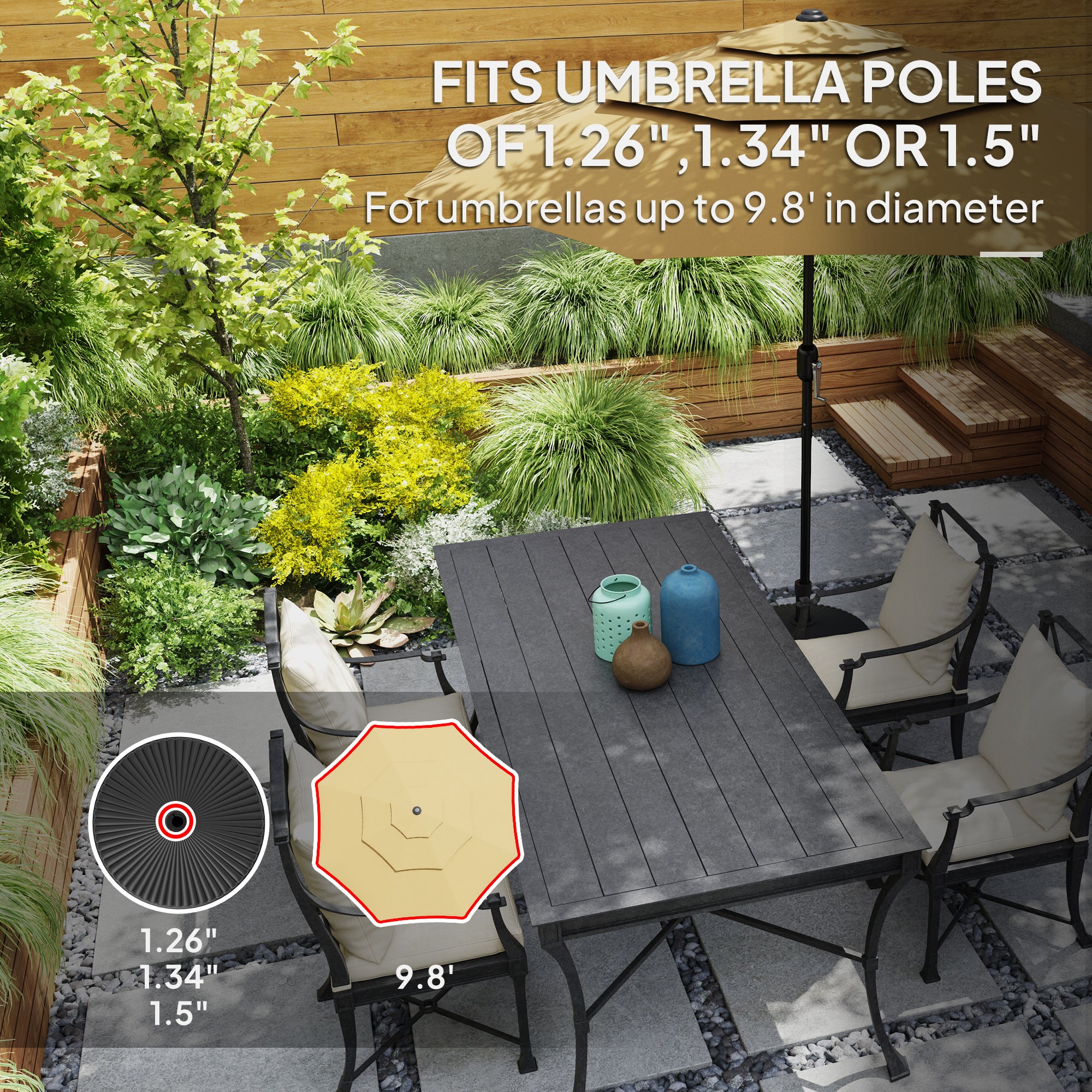 Round Patio Umbrella Base Holder, Heavy Duty Outdoor Umbrella Stand Base, Filled Up to 62lbs with Sand or 51lbs with Water for Garden, Poolside, Black