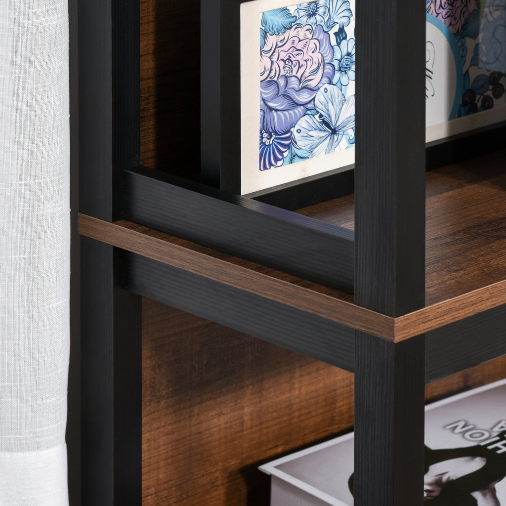 Shelves for Storage, 4 Tier Bookshelf Utility Organizer with Back Support and Anti-Topple Design, Walnut/Black